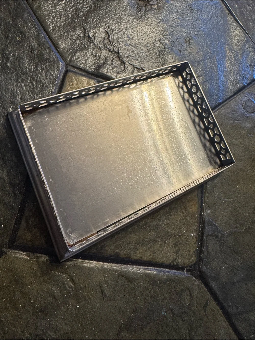 Decorative Silver Metal Tray with Cutout Sides storage -soap, jewelry, sponges